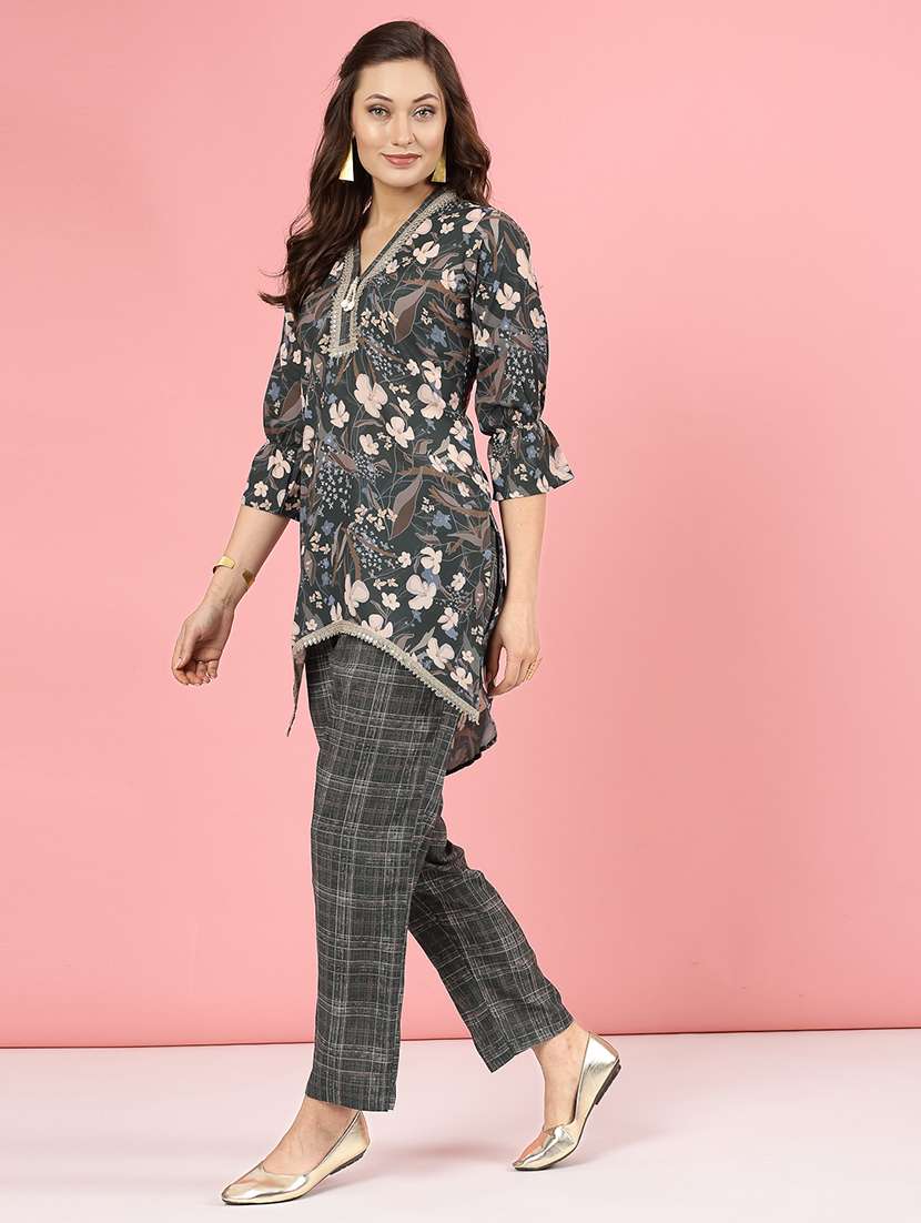 women bottle green silk blend top and trouser co-ord set - 21496589 -  Standard Image - 2