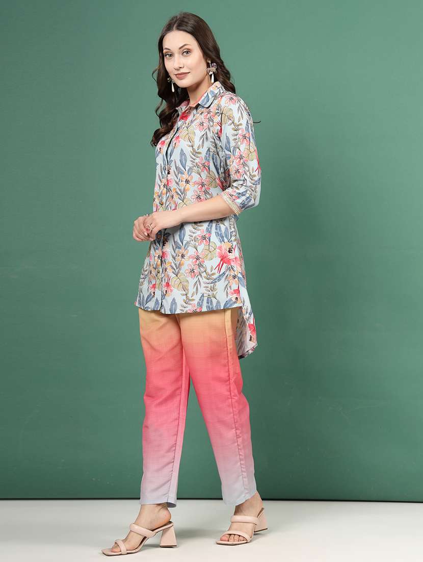 women light blue rayon shirt and trouser co-ord set - 21496598 -  Standard Image - 2