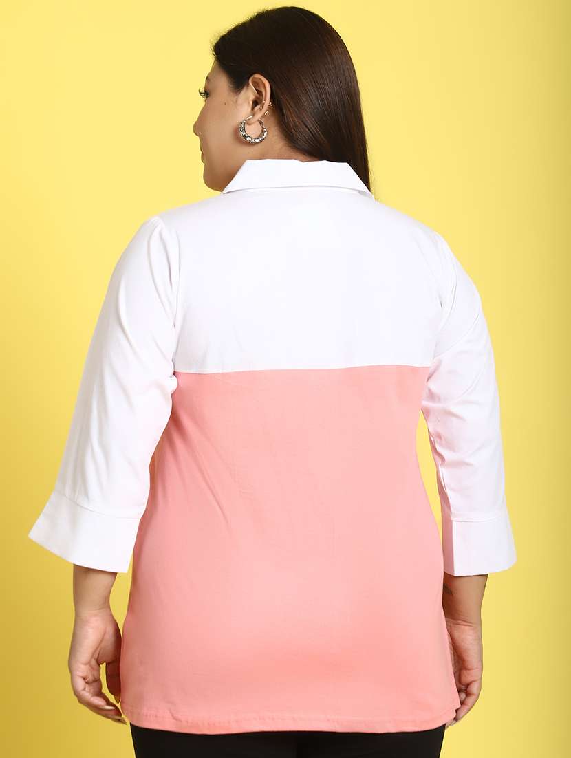 peach color block regular top - 21496675 -  Standard Image - 2