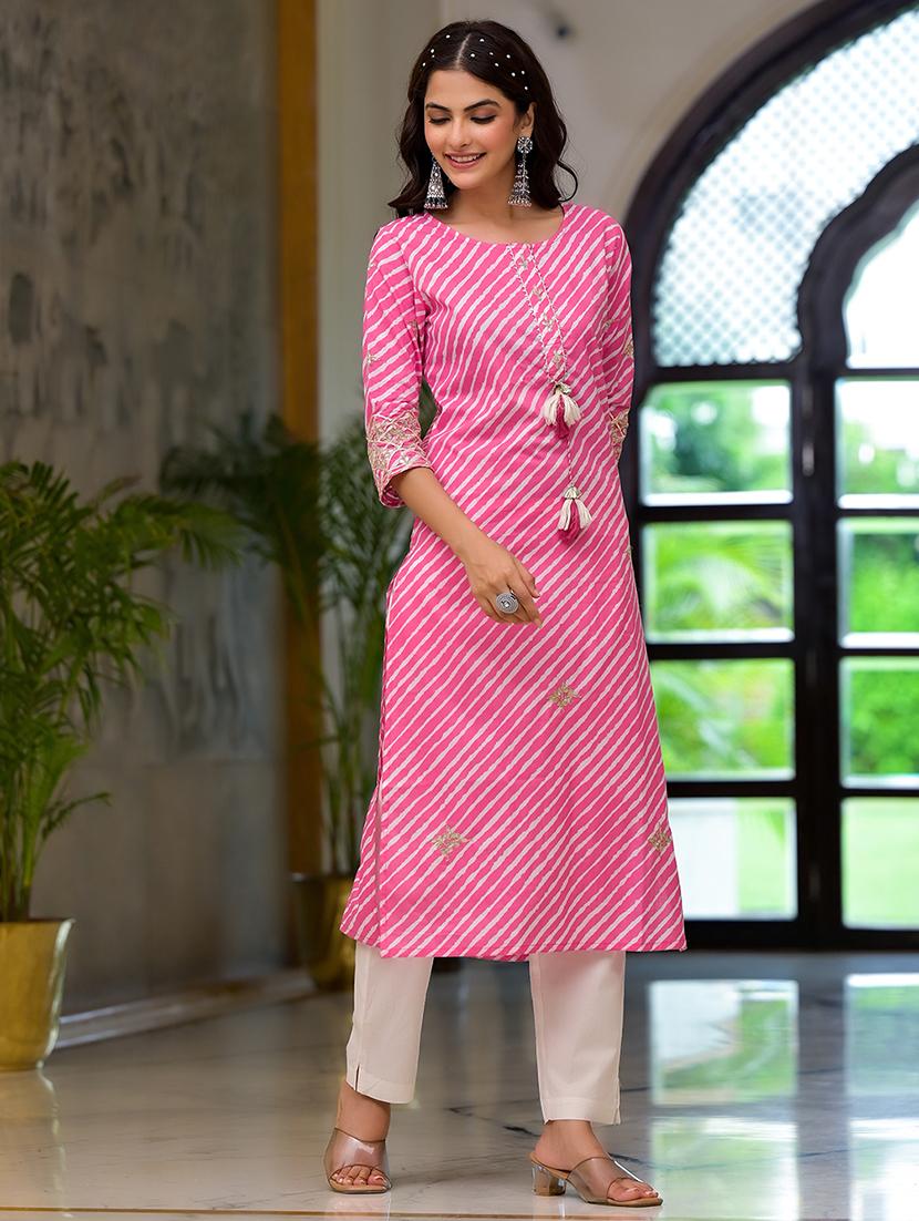women pink cotton straight kurta - 21496685 - Zoom Image - 0