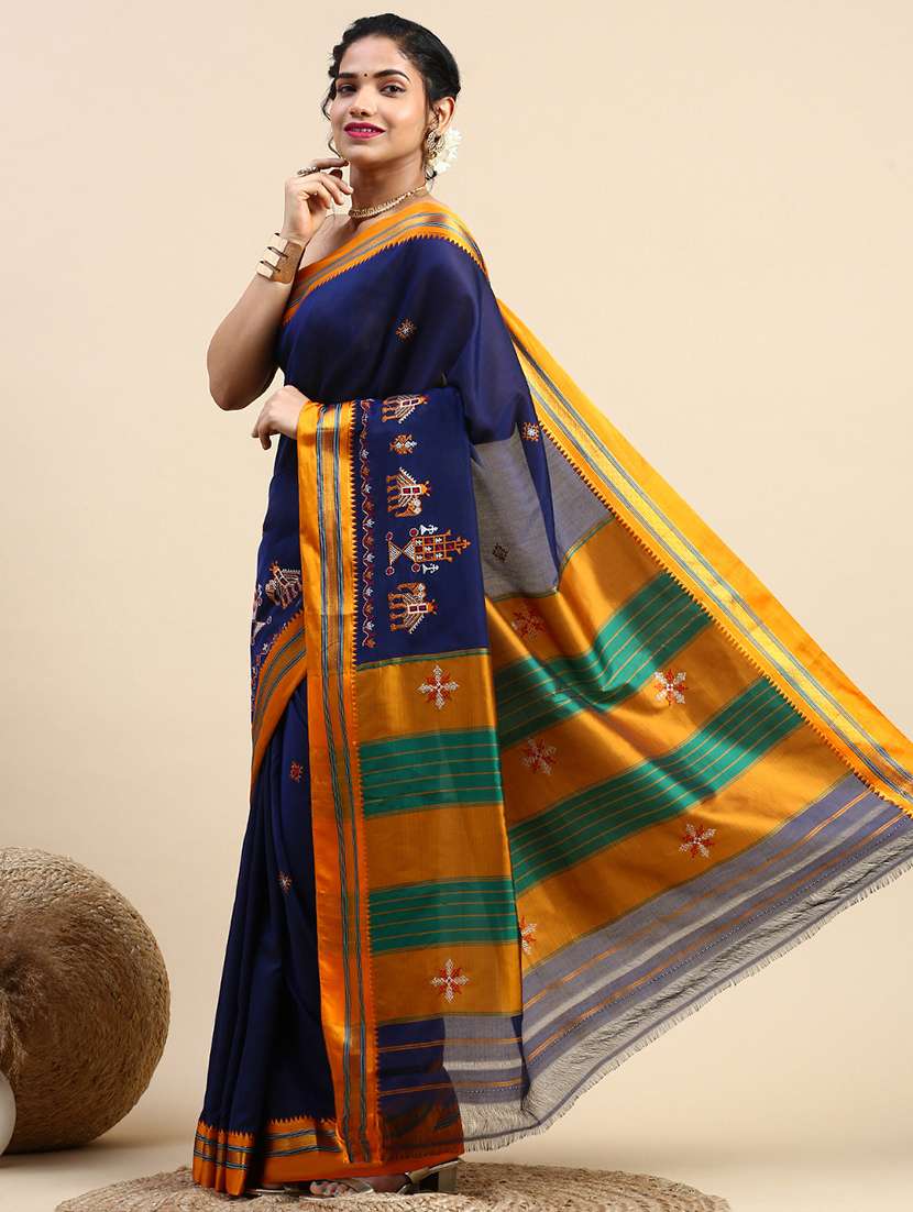 women contrast border embroidered saree  with blouse