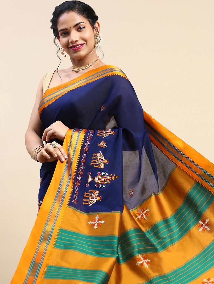 women contrast border embroidered saree with blouse - 21496723 - Standard Image - 2