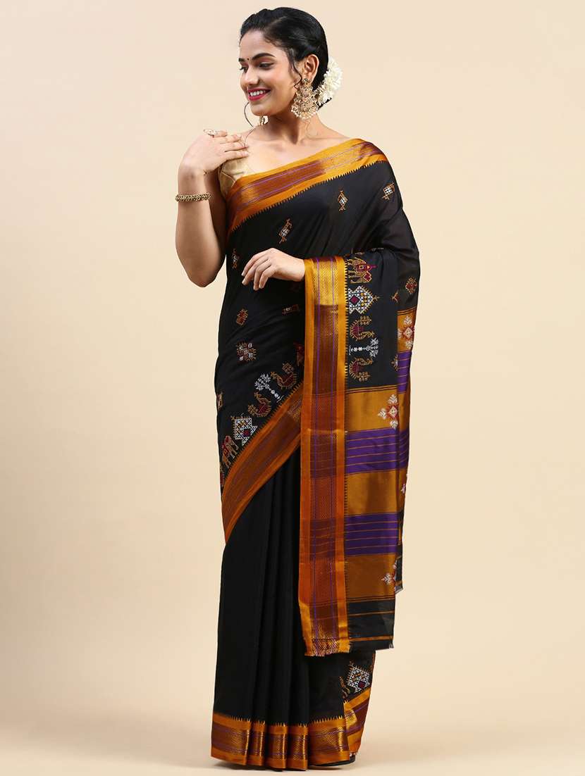 women contrast border embroidered saree  with blouse