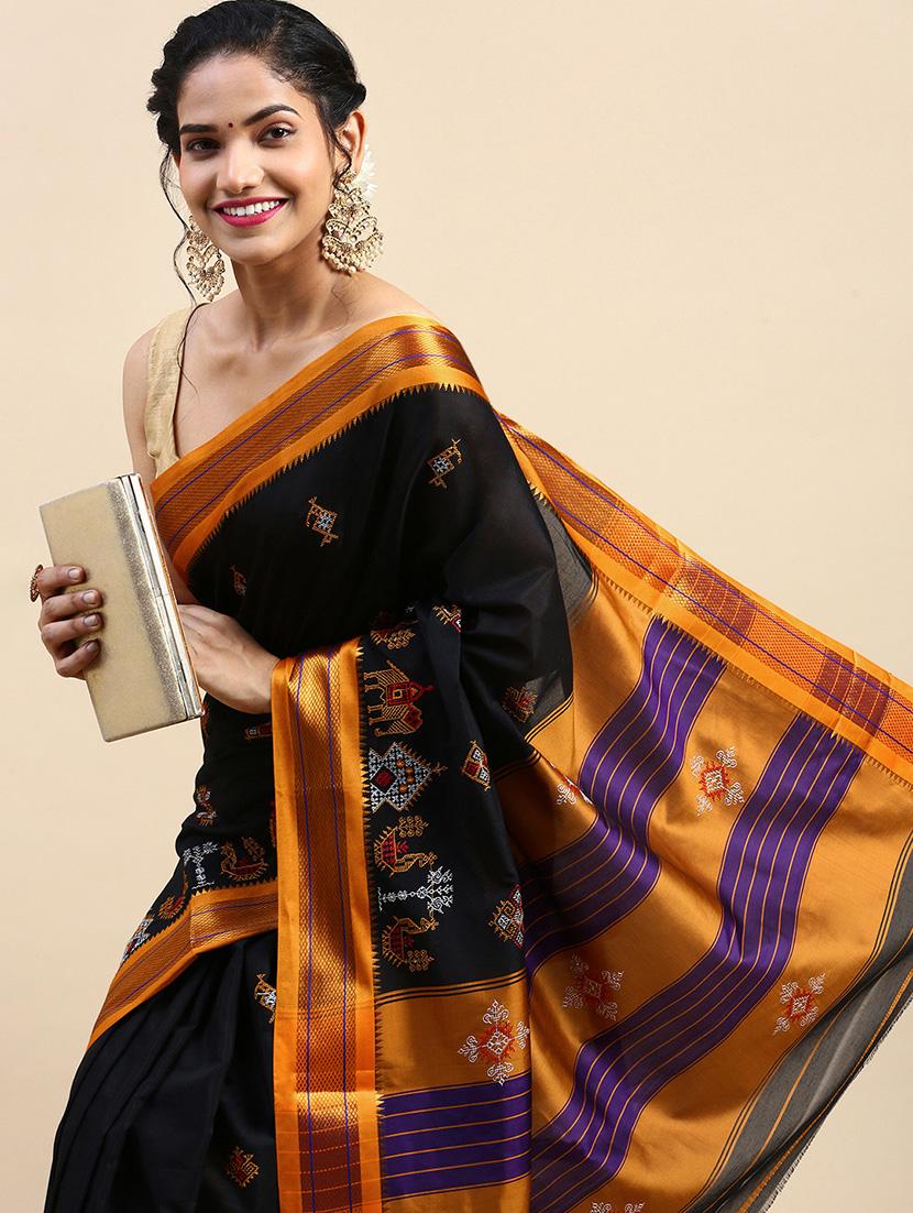 women contrast border embroidered saree with blouse - 21496726 - Standard Image - 2