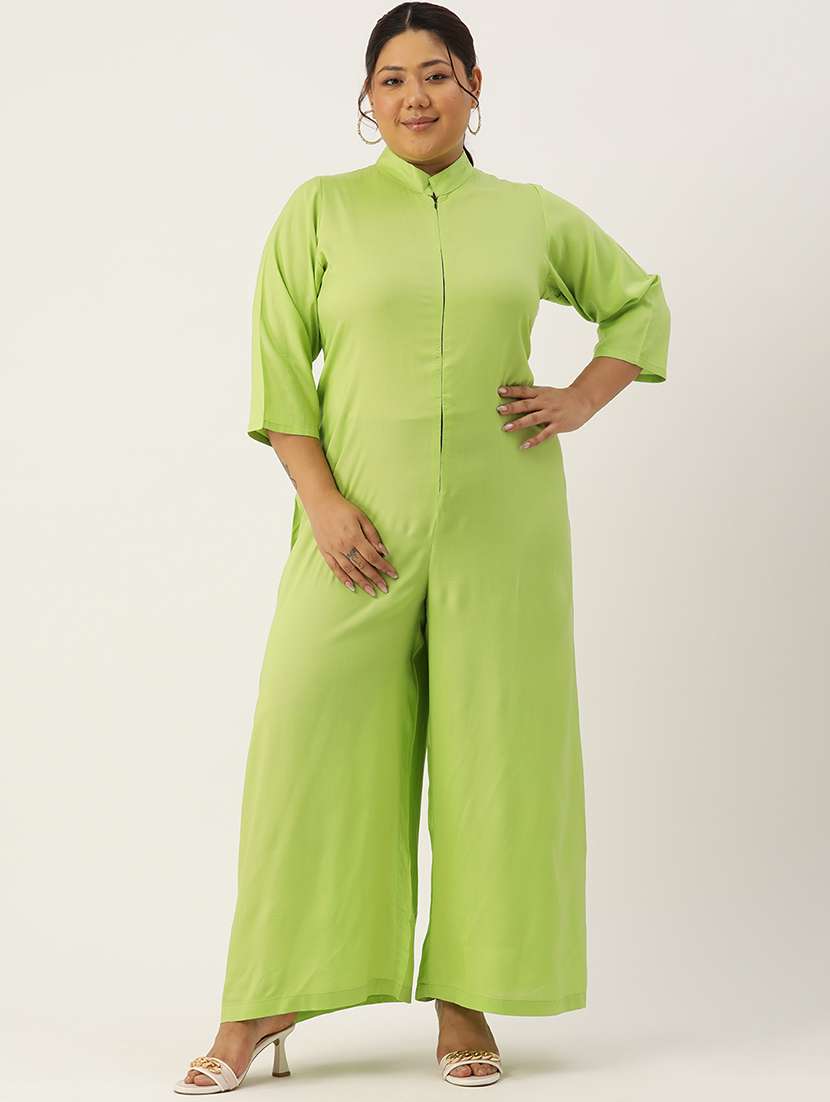 women mandarin neck solid full leg jumpsuit