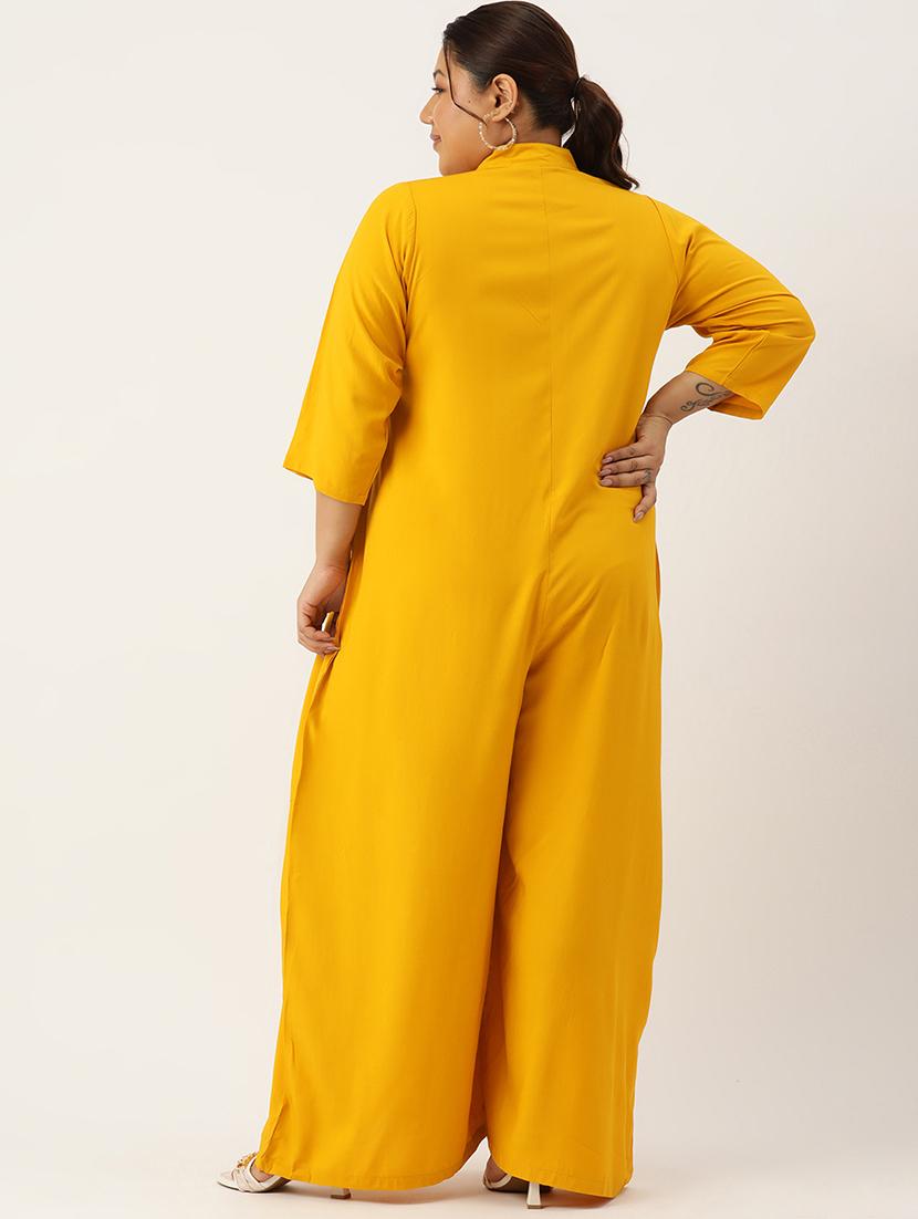 women mandarin neck solid full leg jumpsuit - 21497137 - Standard Image - 2