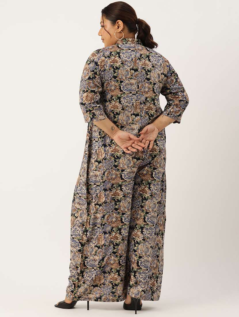 women mandarin neck printed full leg jumpsuit - 21497140 -  Standard Image - 2