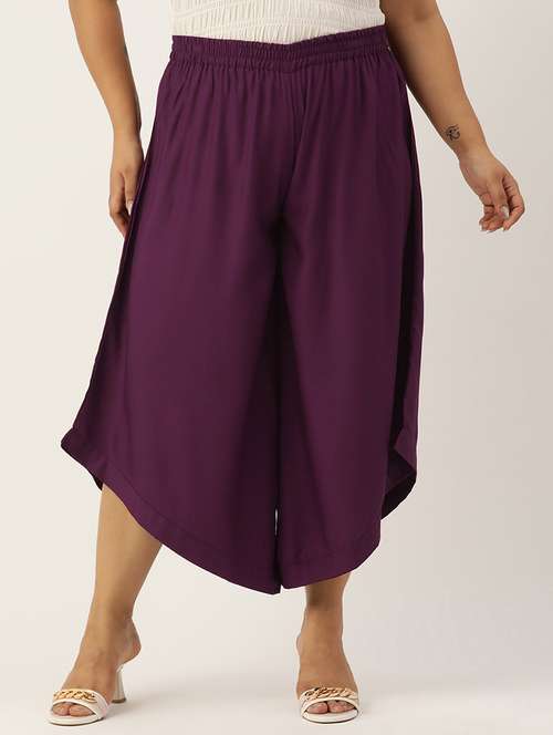 women high rise solid culottes trouser - 21497171 -  Standard Image - 0