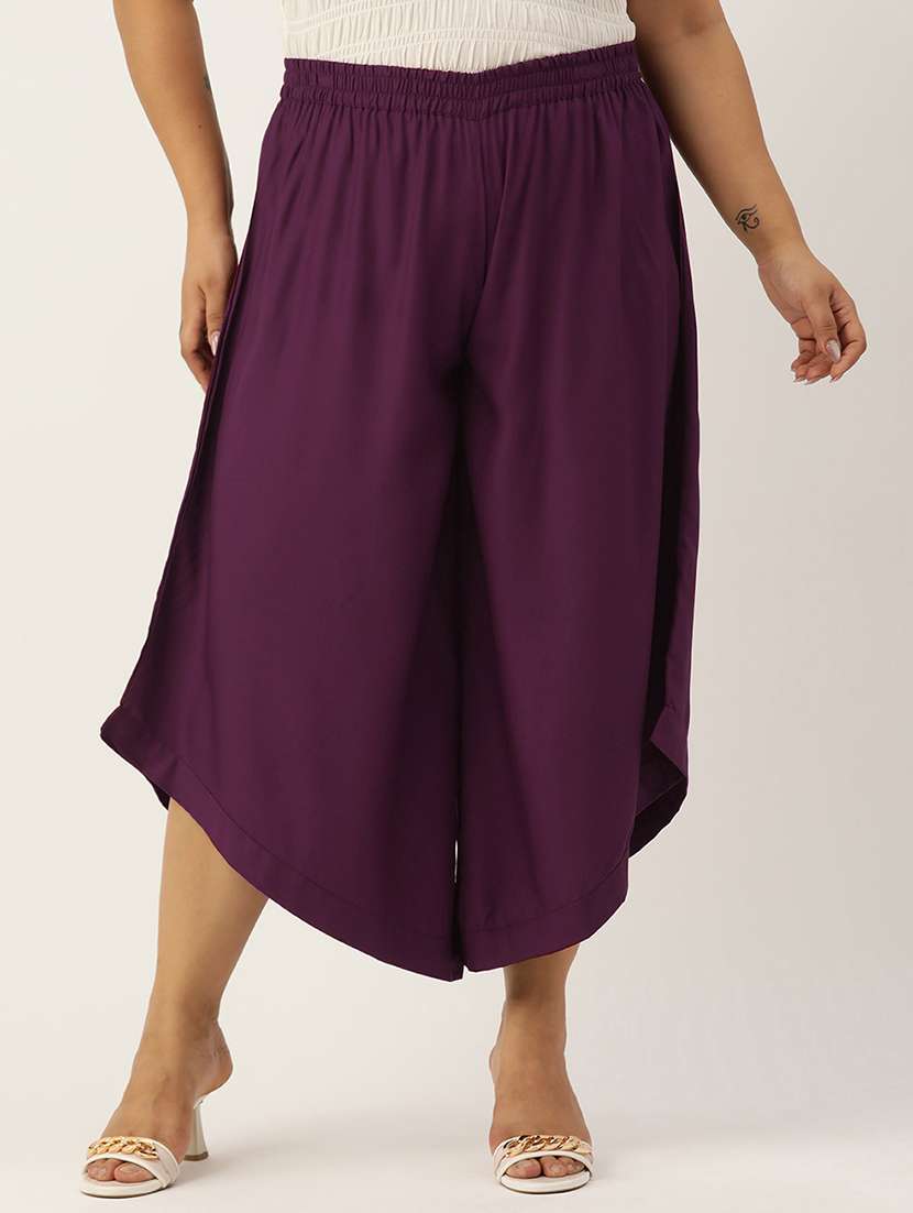 women high rise solid culottes trouser