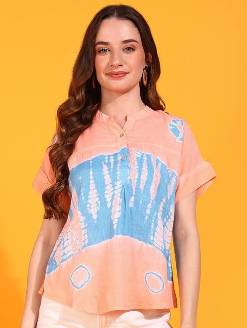 women printed mandrain neck top - 21497271 - Standard Image - 0