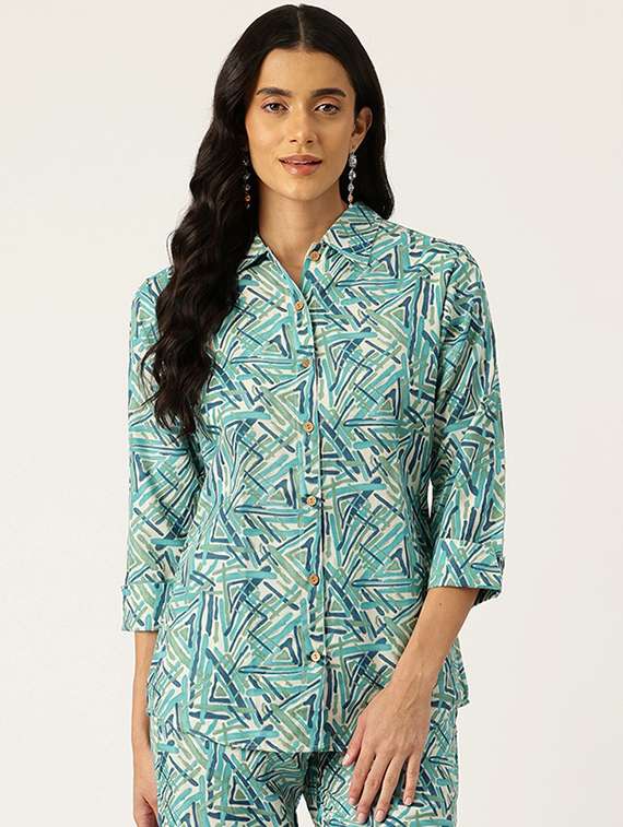 women collared printed regular shirt