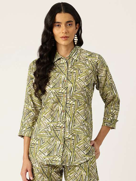 women collared printed regular shirt