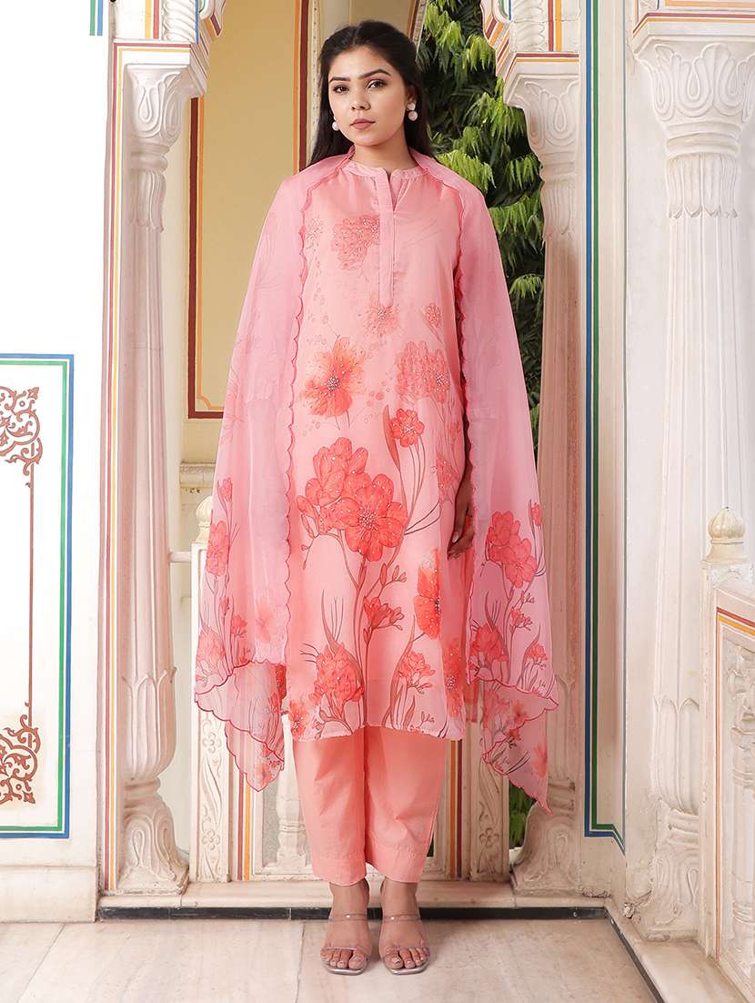 women three quarter sleeve kurta pant with dupatta set