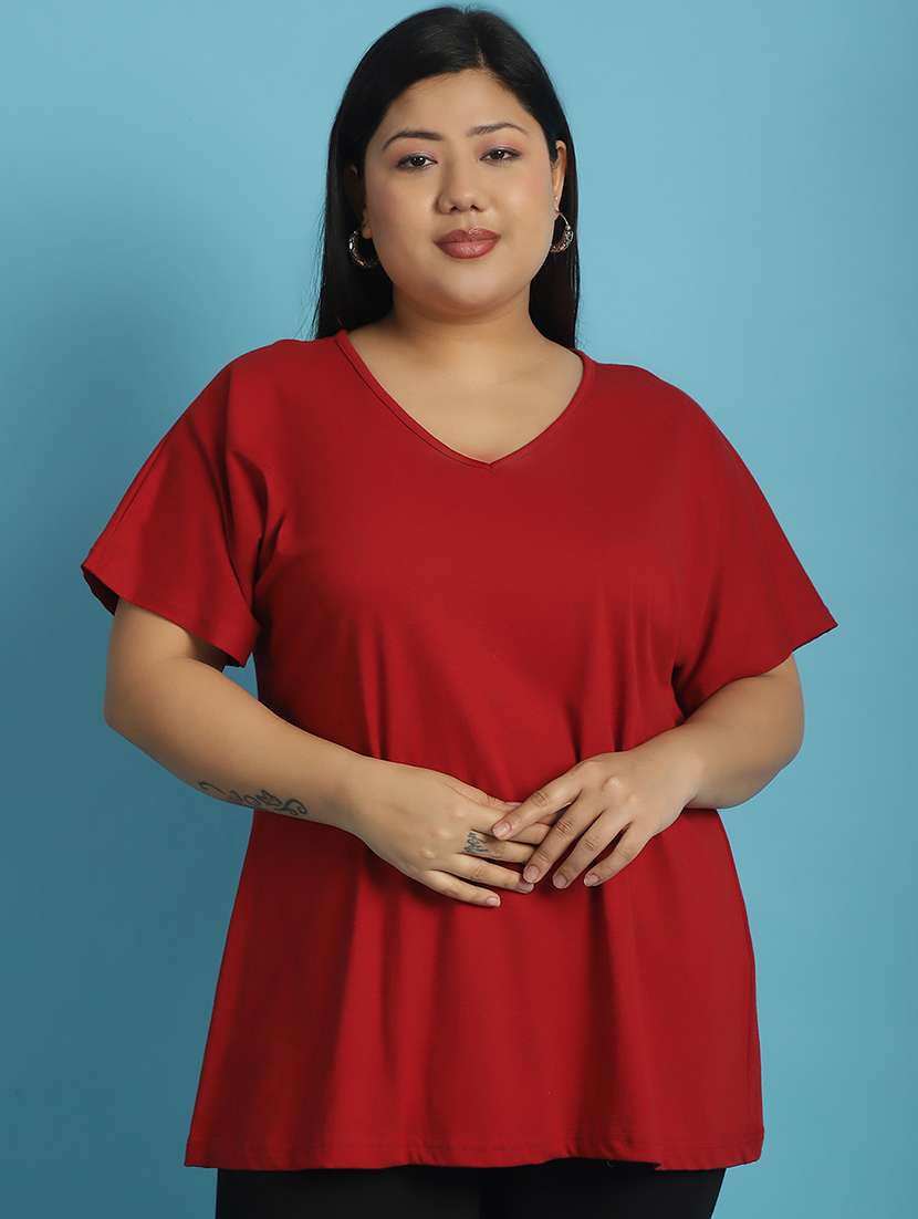 women v-neck solid regular t-shirt - 21497335 - Zoom Image - 0