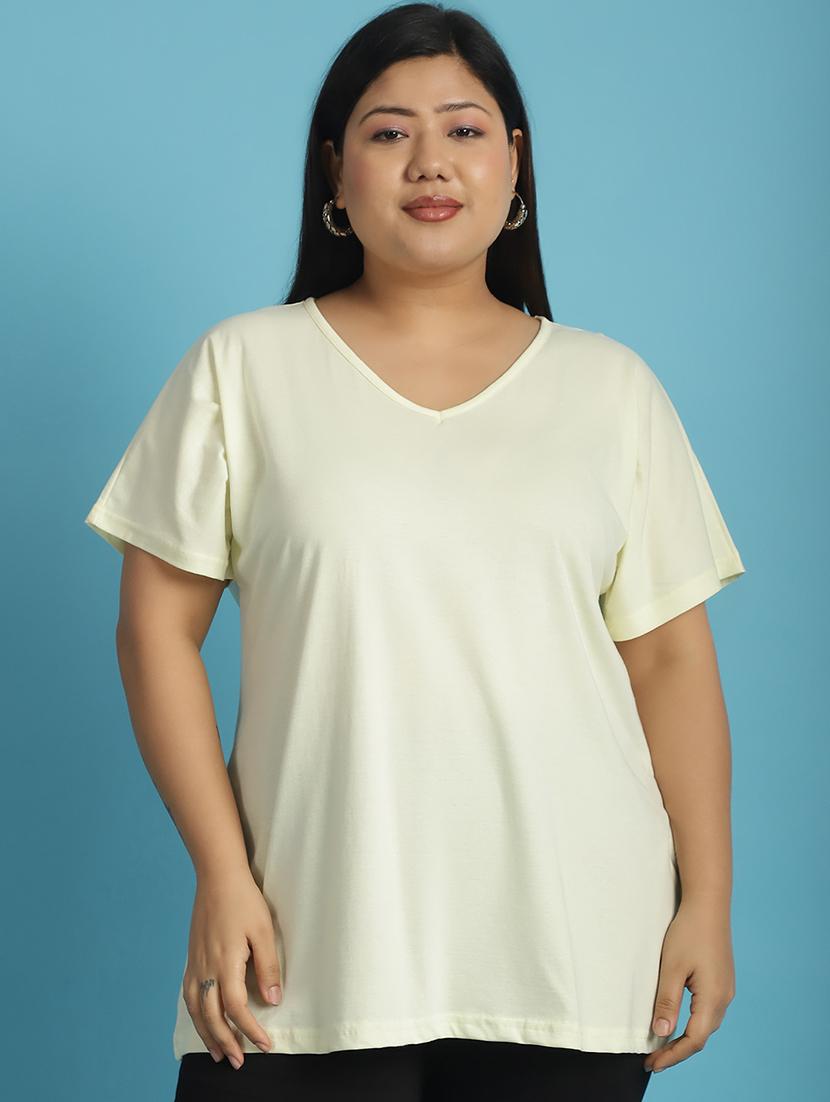 women v-neck solid regular t-shirt - 21497337 -  Zoom Image - 0