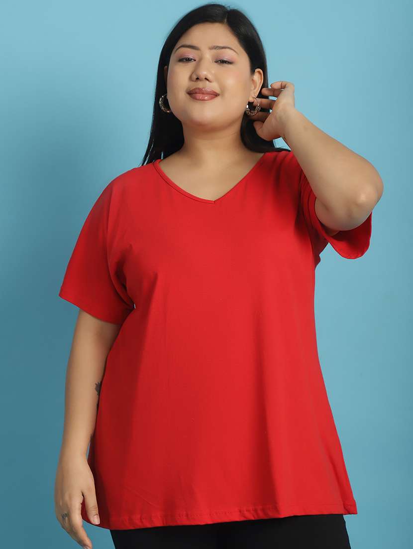 women v-neck solid regular t-shirt