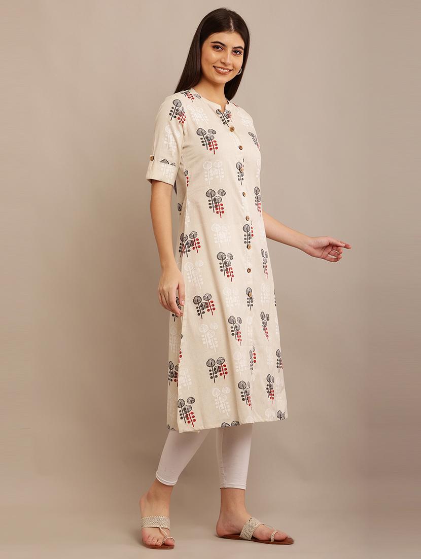 women beige cotton a-line kurta - 21497411 - Standard Image - 2