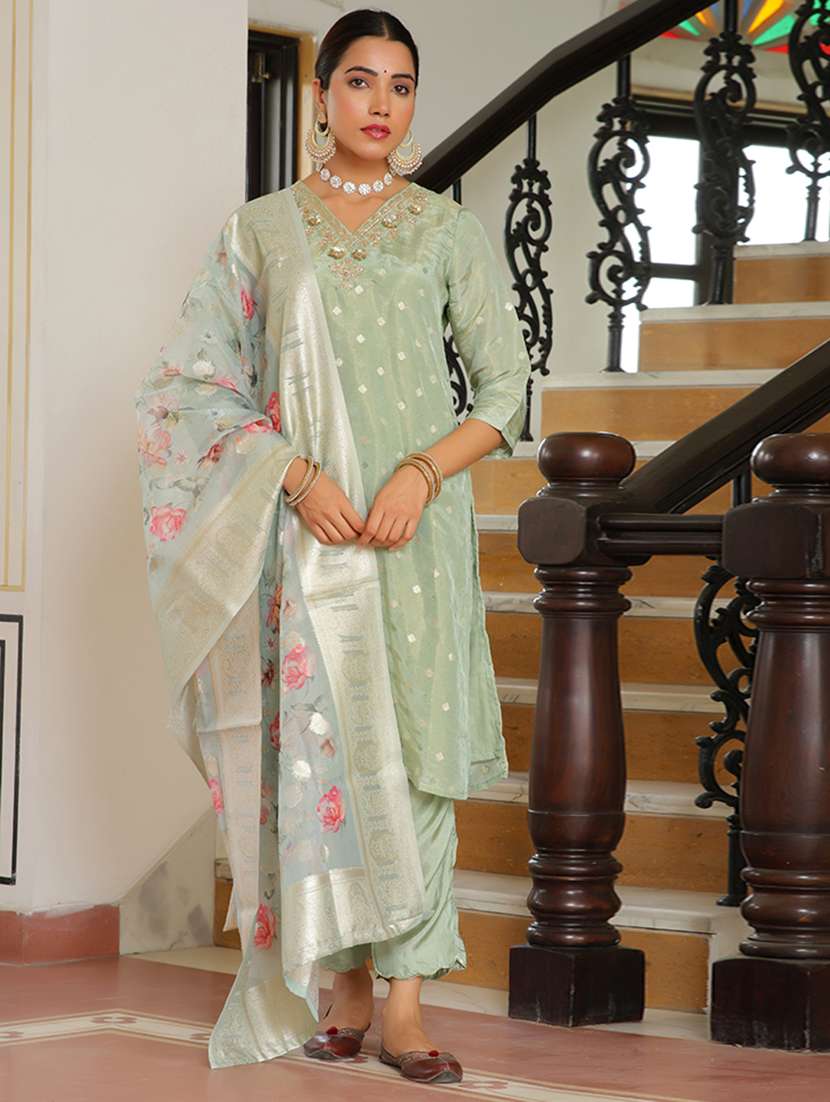 women three quarter sleeve kurta pant with dupatta set