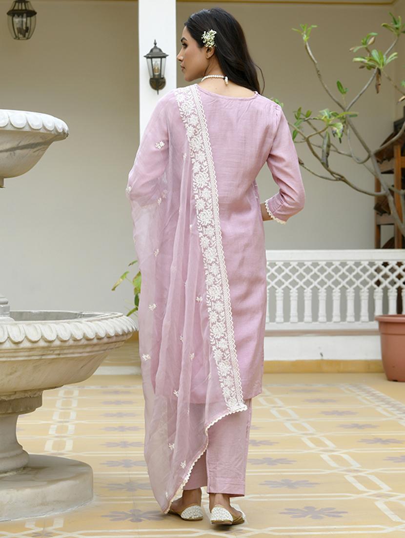 women three quarter sleeve kurta pant with dupatta set - 21497441 - Standard Image - 2
