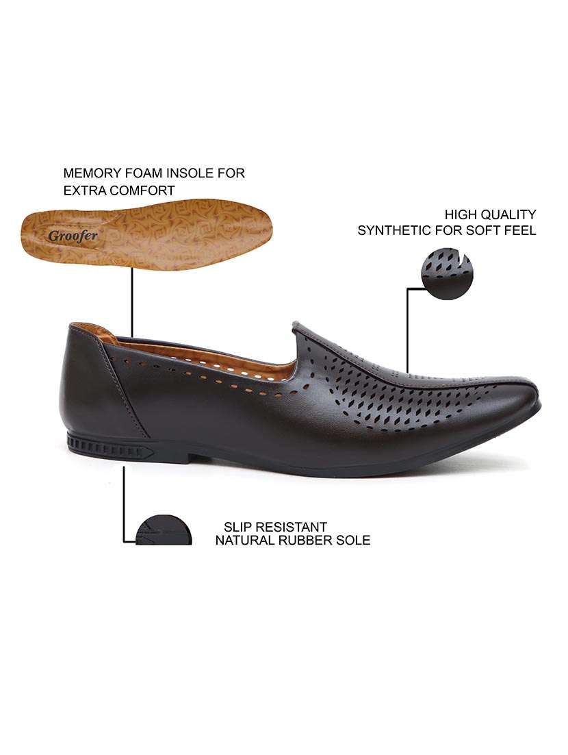 Brown Synthetic Slip On Jutis