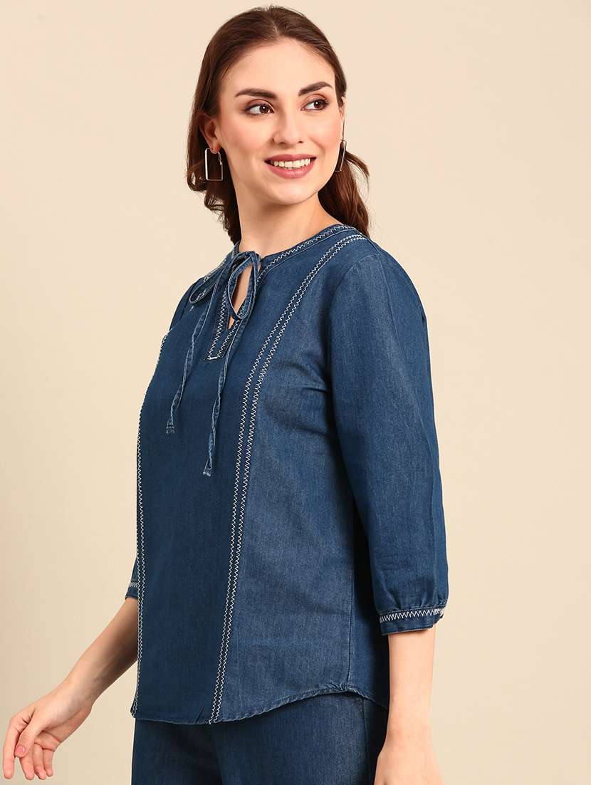 women dark blue poly cotton regular top - 21497478 -  Standard Image - 2