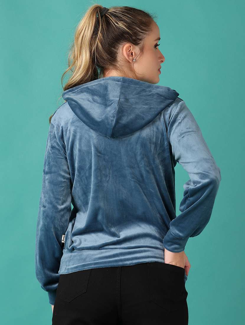 women solid hooded zipper sweatshirt - 21497497 -  Standard Image - 2