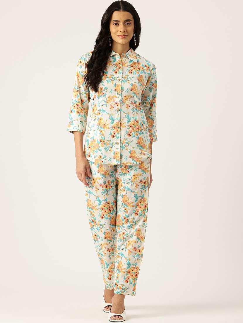 women floral print shirt and trouser co-ord set