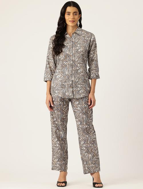 women collared printed top and palazzos co-ord set - 21497851 -  Standard Image - 0