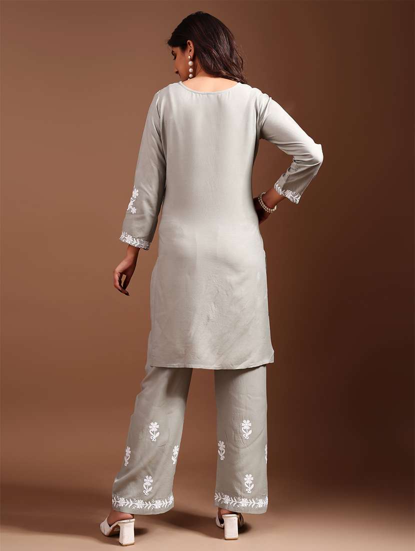 women three quarter sleeve embroidered kurta palazzo set - 21497888 - Standard Image - 2