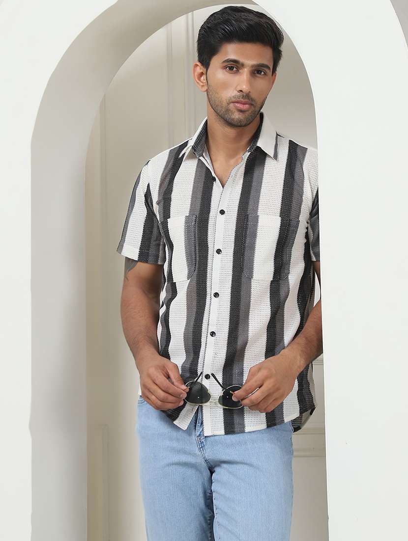 men striped short sleeve casual shirt