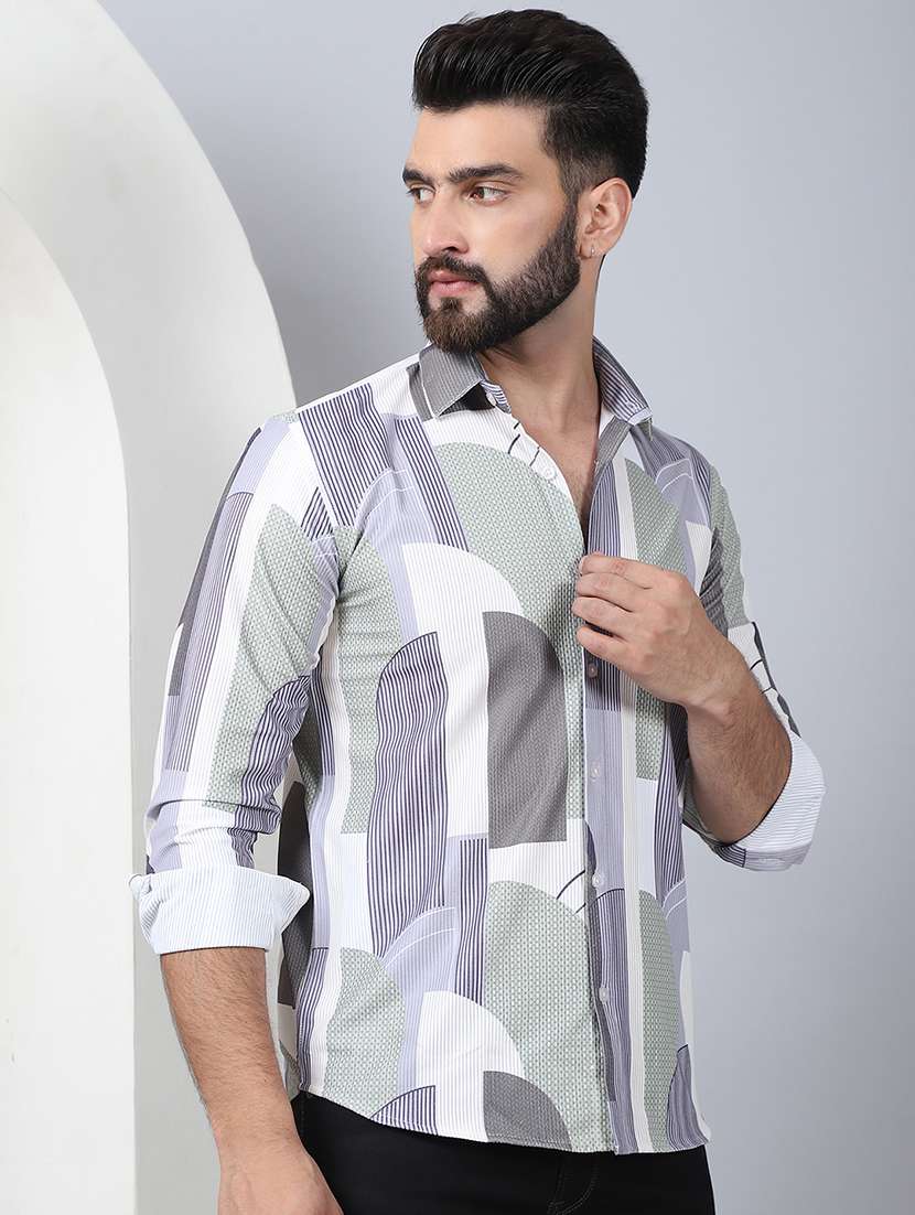men printed long sleeve casual shirt