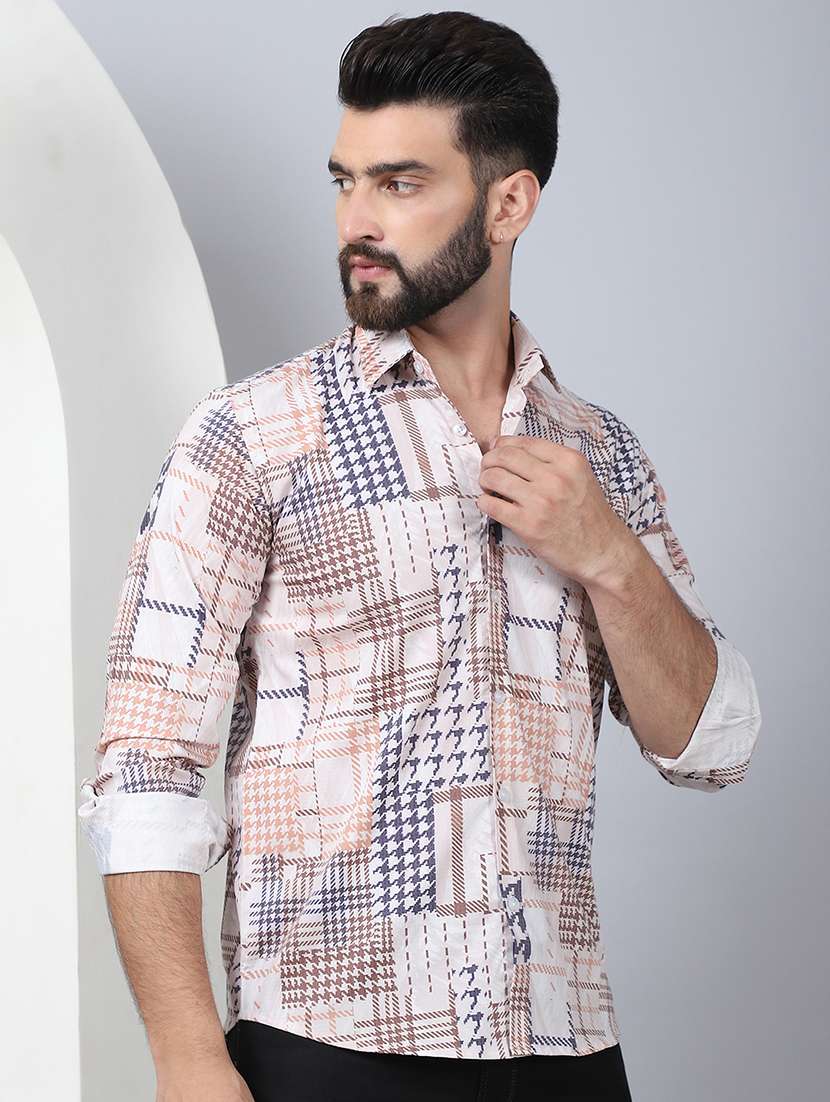 men printed long sleeve casual shirt