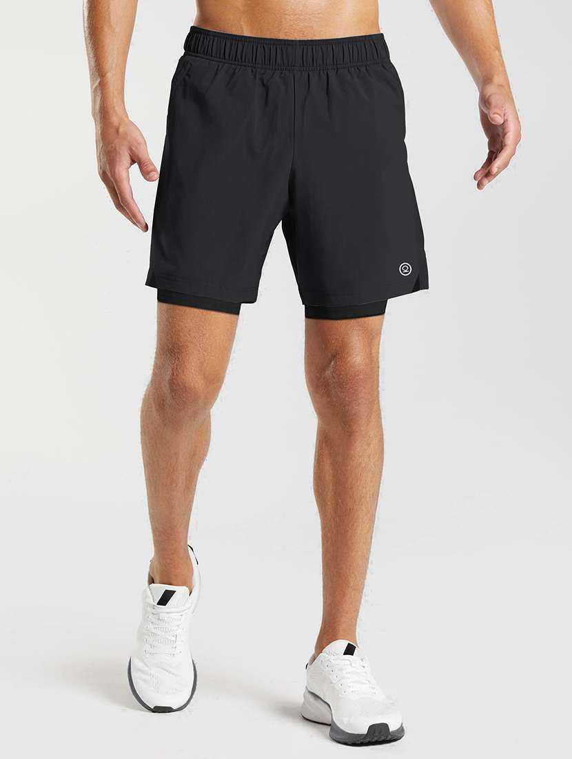 men mid rise solid active wear shorts