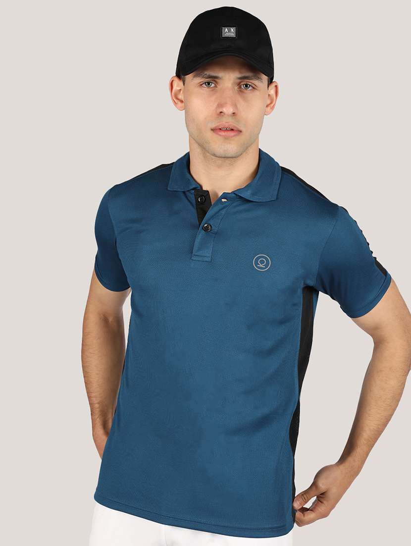 men polo neck taped active wear t-shirt