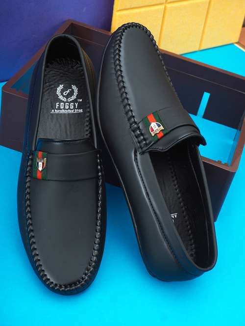 black synthetic slip on loafers - 21498461 -  Standard Image - 0