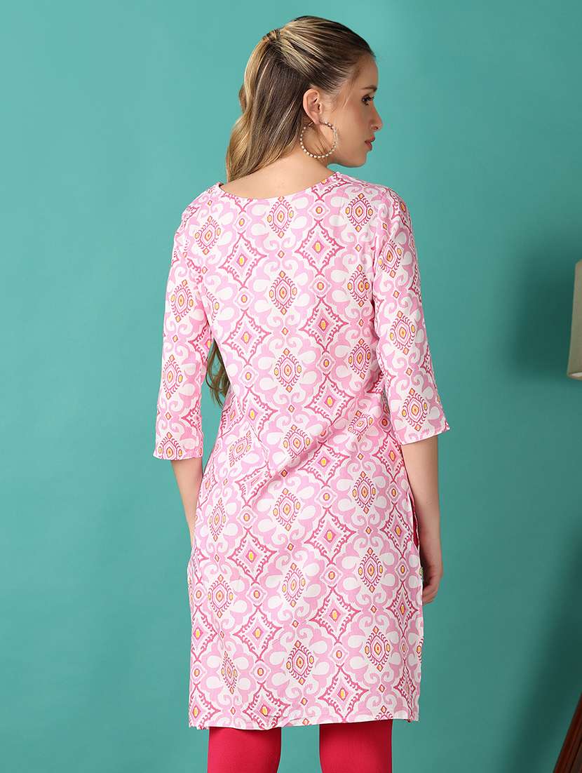 women three quarter sleeve straight kurta - 21498595 -  Standard Image - 2