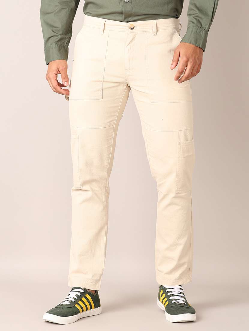 men solid regular fit chinos casual trouser