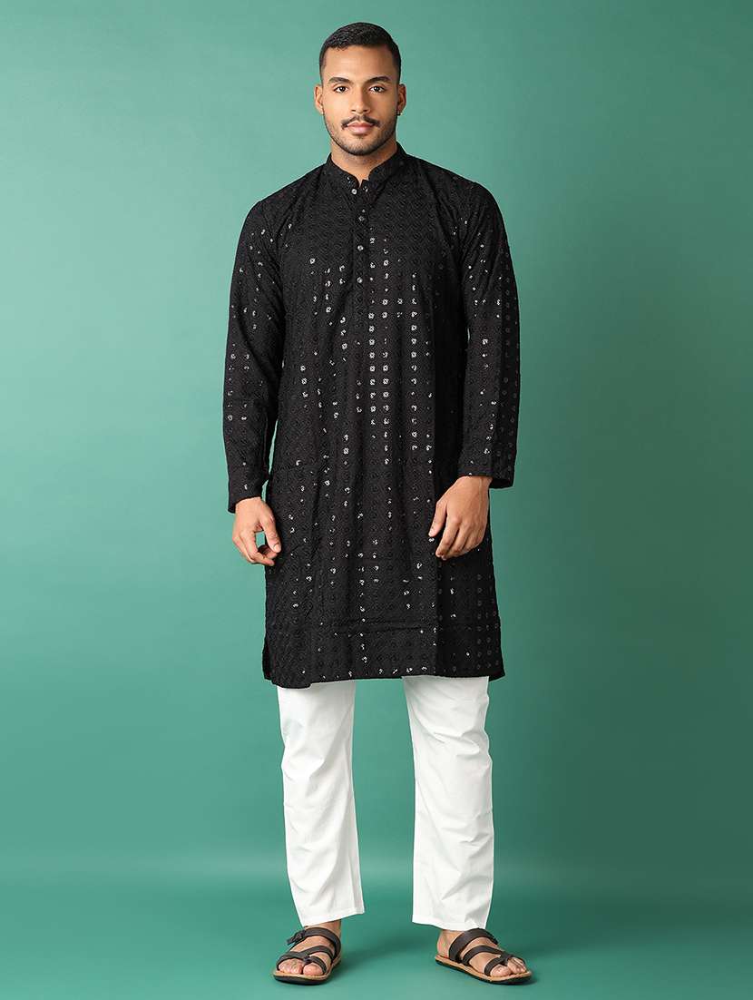 men black mandarin neck kurta pyjama set