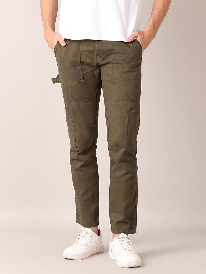 men olive solid chinos casual trouser - 21498802 -  Zoom Image - 0