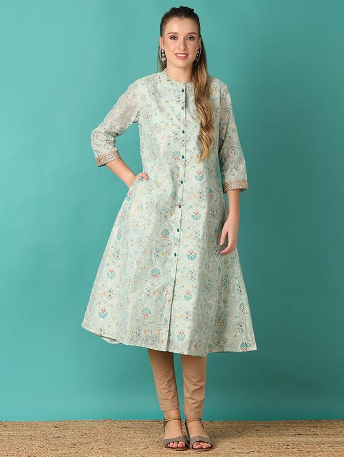 women floral printed three quarter sleeve a-line kurta - 21498809 - Standard Image - 0