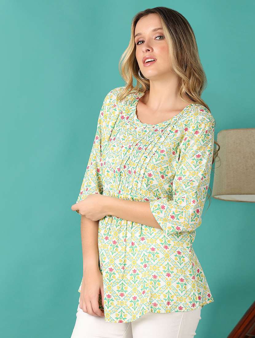 women floral printed three quarter sleeve a-line kurti - 21498822 - Standard Image - 2