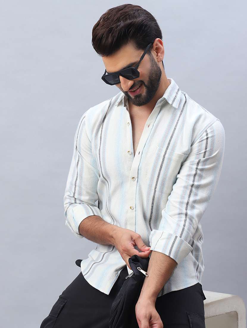 men striped long sleeve regular fit casual shirt