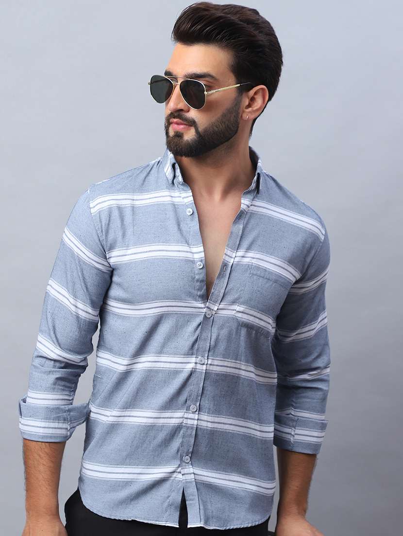 men striped long sleeve regular fit casual shirt