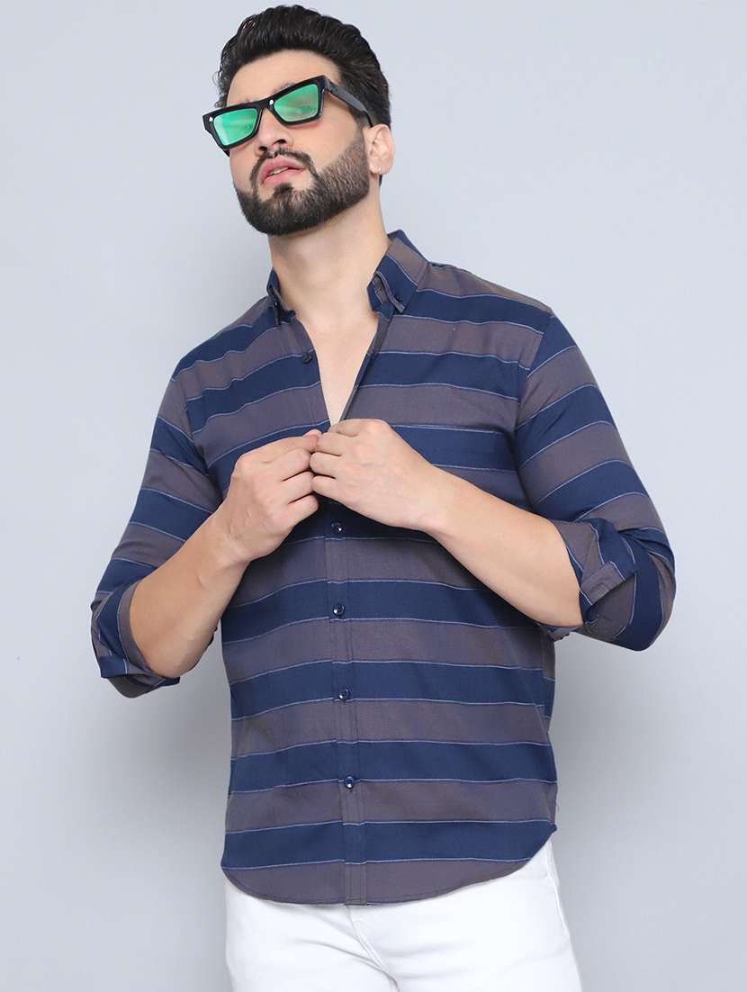 men striped long sleeve regular fit casual shirt