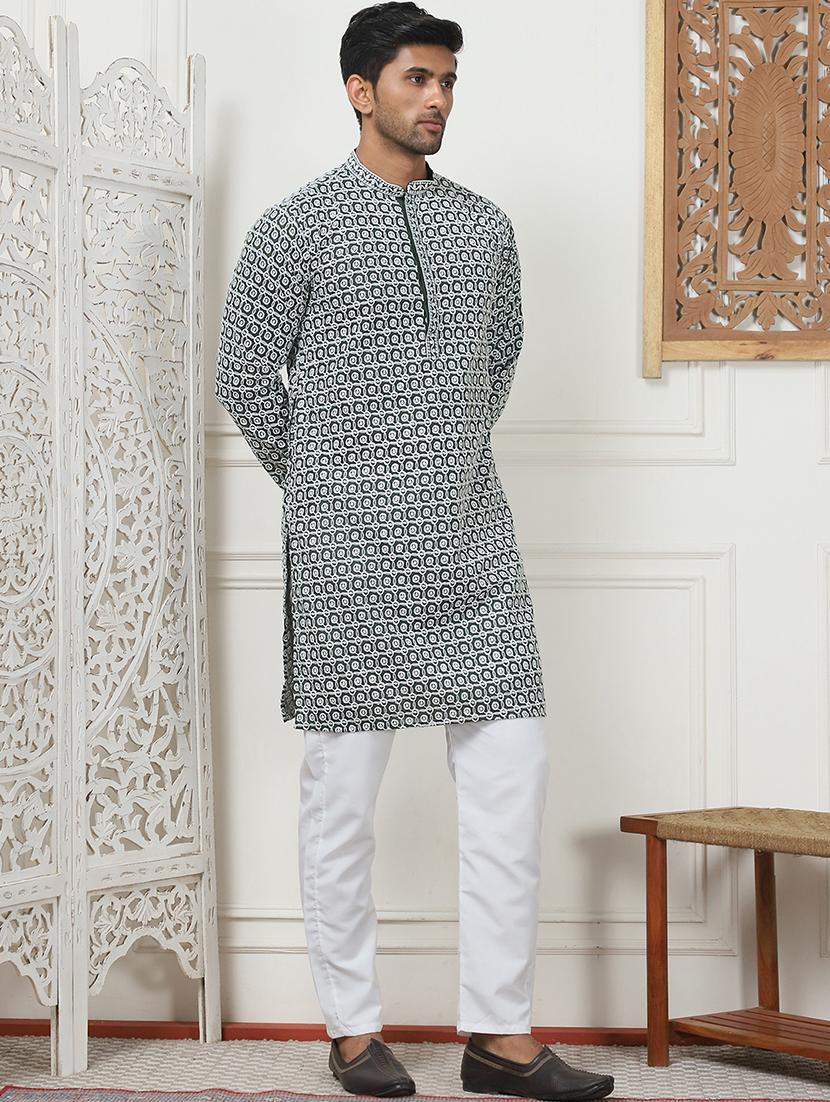 men embroidered kurta pyjama ethnic wear set - 21498954 - Standard Image - 2