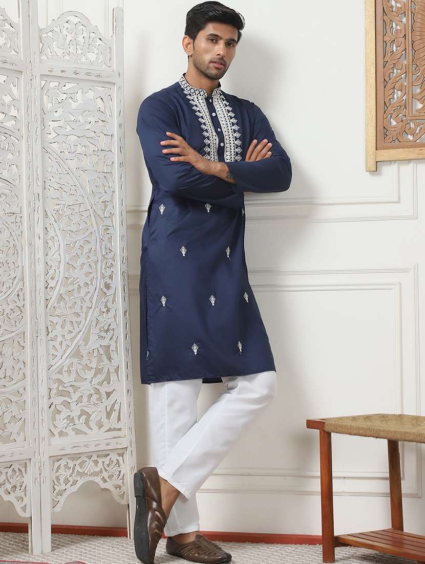 men embroidered kurta pyjama ethnic wear set