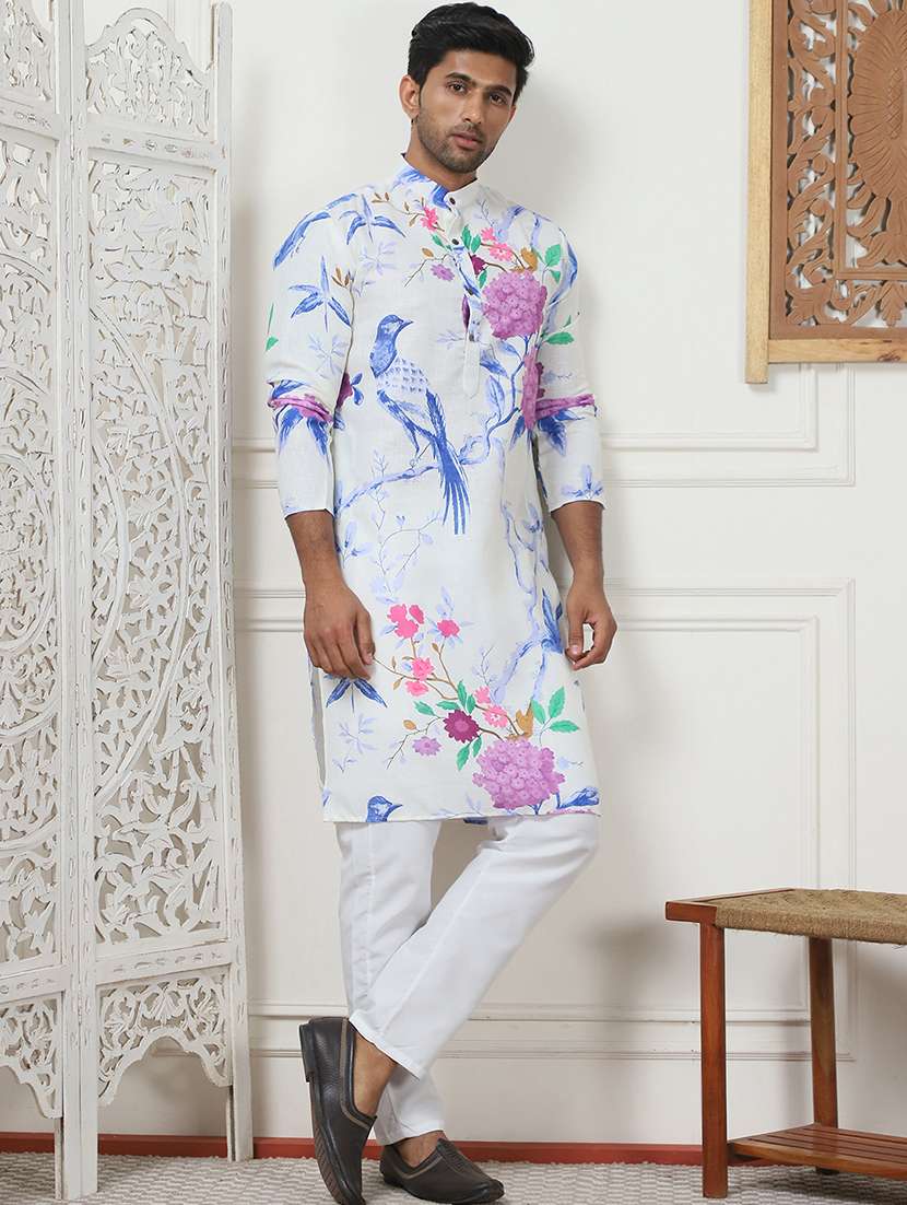 men floral kurta pyjama ethnic wear set