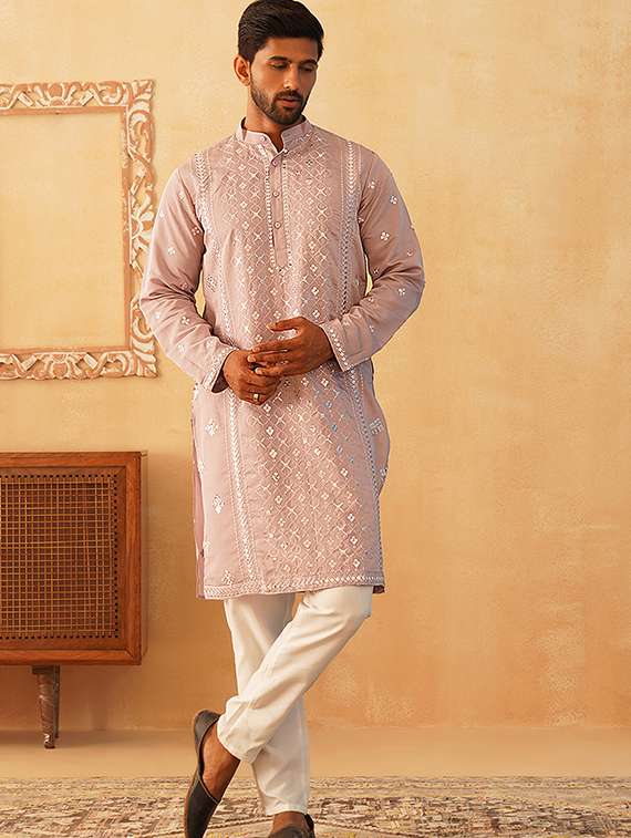 men embroidered kurta pyjama ethnic wear set