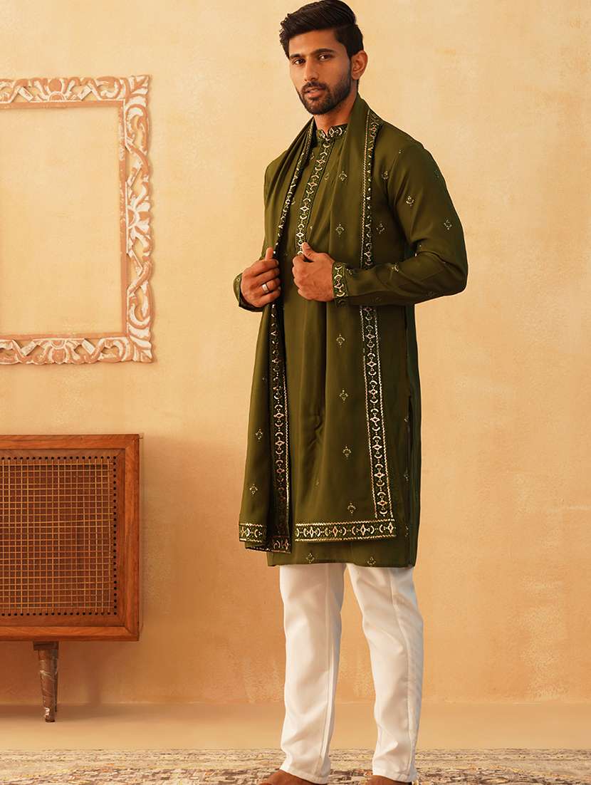 men embroidered kurta pyjama with dupatta set - 21498990 -  Standard Image - 2
