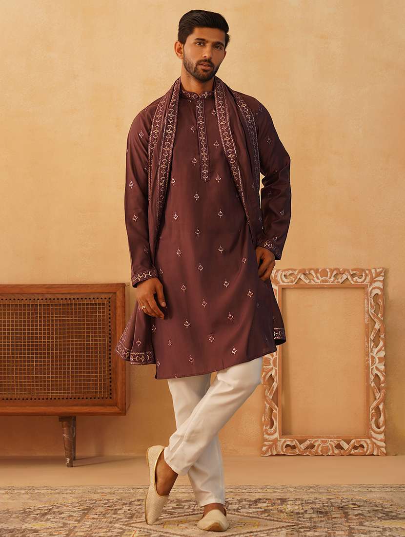 men embroidered kurta pyjama with dupatta set